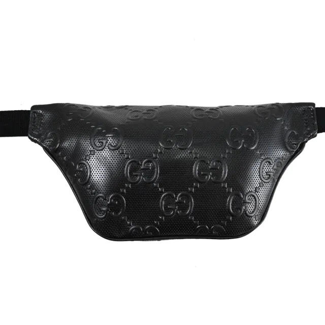 【GUCCI 古馳】經典雙G LOGO緹花三用後背斜背包胸口包腰包(黑)