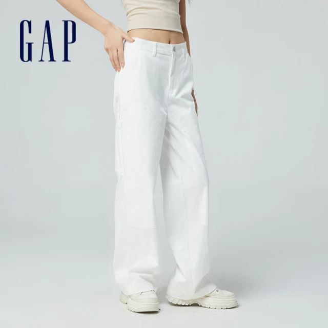 【GAP】女裝 直筒卡其工裝褲-白色(872552)