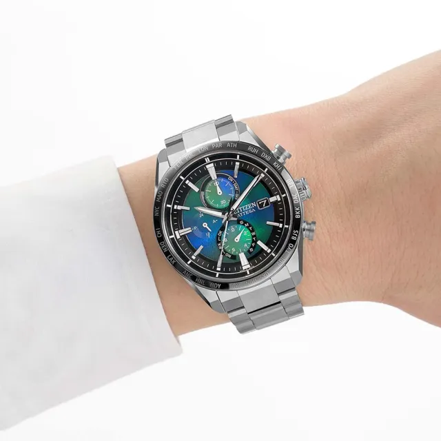 【CITIZEN 星辰】GENTS系列 千彩之海 電波對時 鈦金屬光動能計時腕錶 禮物推薦 畢業禮物(AT8188-64L)