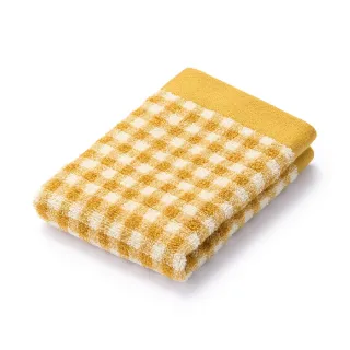 【MUJI 無印良品】棉圈絨雙線織手巾/芥黃格紋