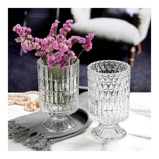 【Jun Jun】法式玻璃浮雕高腳花瓶 花器(兩款選)