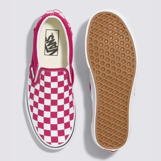 【VANS 官方旗艦】Classic Slip-On 男女款桃紅色棋盤格滑板鞋/休閒鞋/帆布