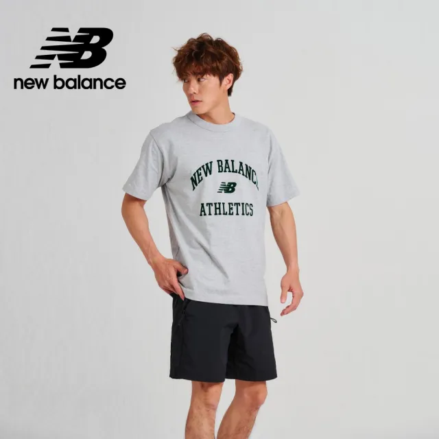 【NEW BALANCE】NB 親膚植絨學院風文字短袖上衣_男裝_灰色_AMT33551AG(亞版 版型正常)