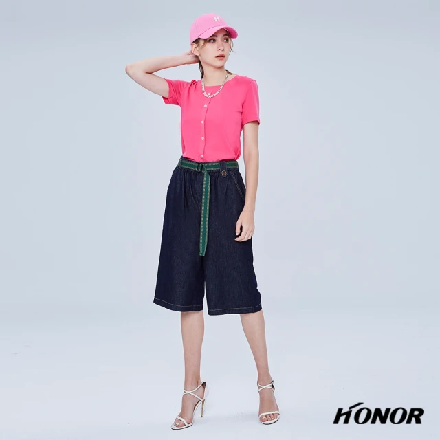 HONOR 山形屋 休閒顯瘦單寧五分褲(MOMO獨家限定)