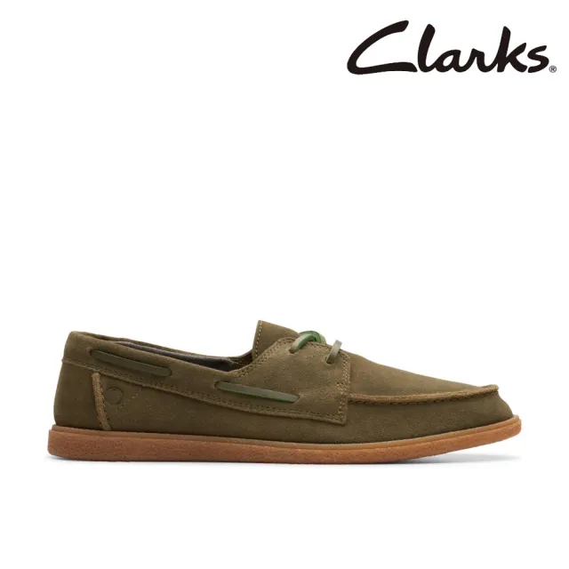 【Clarks】男鞋 Clarkbay Go 愜意穿搭兩眼孔麂皮帆船休閒鞋 懶人鞋 帆船鞋(CLM77502C)