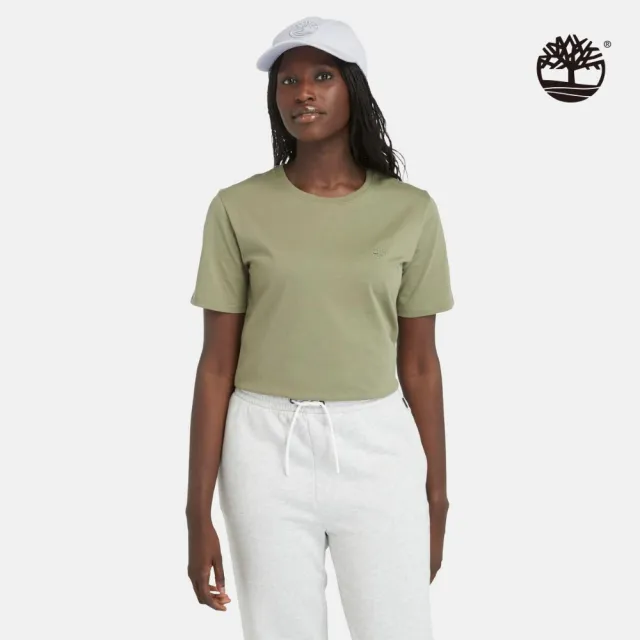 【Timberland】女款灰綠色短袖休閒T恤(A6ATE590)