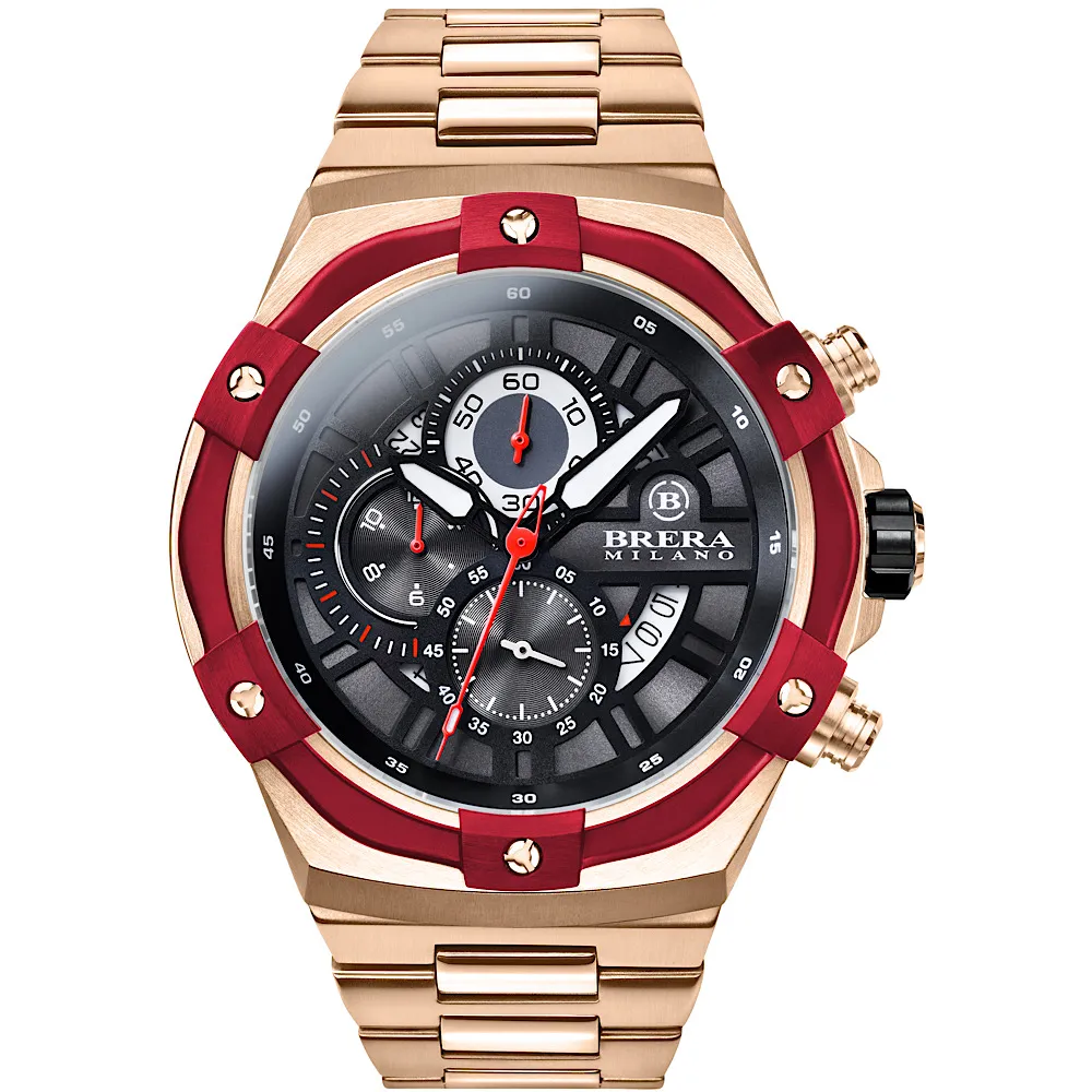 【BRERA 布雷拉】義大利 米蘭精品 SUPERSPORTIVO EVO 時尚運動風 三眼時計腕錶(BMSSQC4502A-BRC)