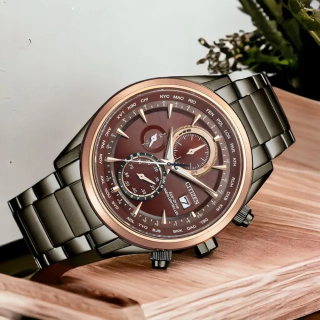 【CITIZEN 星辰】Eco-Drive 光動能 計時腕錶 男錶 手錶 藍寶石 畢業 禮物(AT8267-86X 棕色)