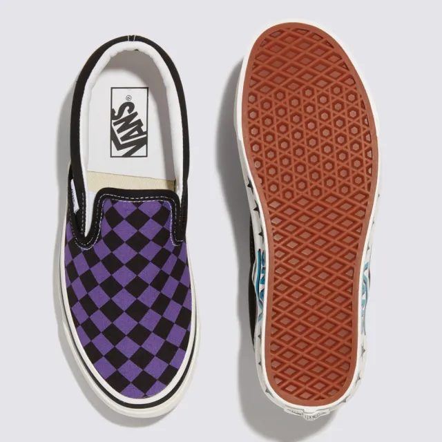 【VANS 官方旗艦】Classic Slip-On 98 DX 男女款紫色鑽石菱形棋盤格滑板鞋/休閒鞋