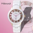 【HANNA】漢娜腕錶 白陶瓷鏤空設計晶鑽女錶-白面粉珠/6948GM-VX8212-1(保固二年)
