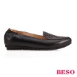 【A.S.O 阿瘦集團】BESO 牛皮鉚釘沖孔百搭尖頭平底鞋(黑)