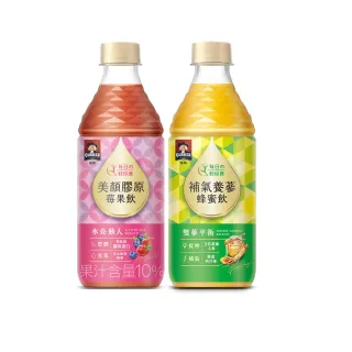 【QUAKER 桂格】機能飲450ml x 4瓶/組(美顏膠原莓果飲/補氣養蔘蜂蜜飲)