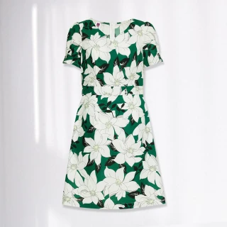 【ILEY 伊蕾】夏日花園純棉洋裝(綠色；M-L；1222017499)