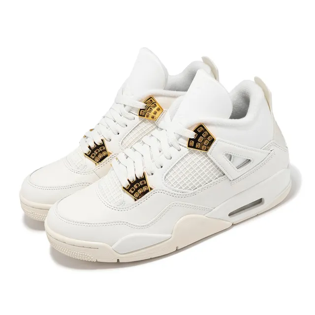 NIKE 耐吉 休閒鞋 Wmns Air Jordan 4 Retro 女鞋 男鞋 米白 金 White & Gold(AQ9129-170)