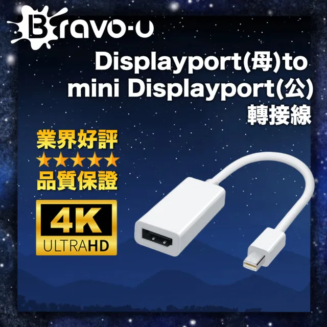 【Bravo-u】displayport 母 對mini displayport 公 連接器15cm(白)