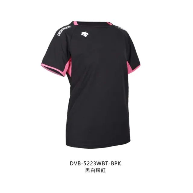 【DESCENTE】迪桑特 女款排球短袖T恤-上衣 訓練 迪桑特 吸濕速乾 黑白粉紅(DVB-5223WBT-BPK)