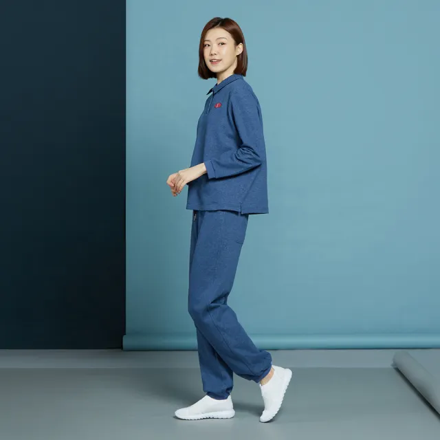 【YVONNE 以旺傢飾】出清品 運動風半開襟長袖上衣(藍)