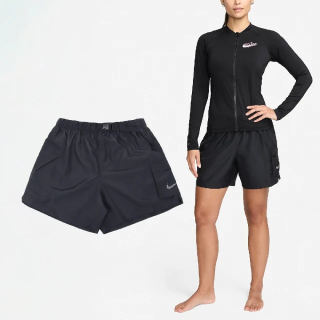 NIKE 耐吉 短褲 Voyage Cover-Up 女款 黑 灰 Swim 泳裝 泳褲 可條腰帶 拉鍊口袋 游泳(NESSE321-001)