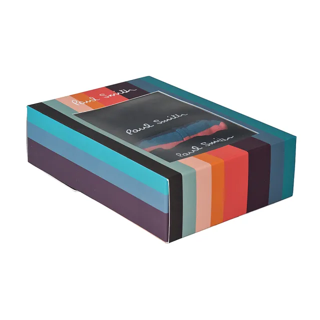 【Paul Smith】PAUL SMITH白字LOGO黑/條紋組合棉質低腰平角內褲三件裝(男款/黑x寬條紋)