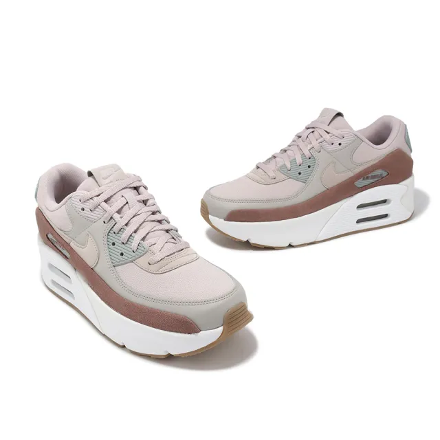 【NIKE 耐吉】休閒鞋 Air Max 90 LV8 女鞋 粉 白 氣墊 皮革 麂皮 厚底 增高(FD4328-001)