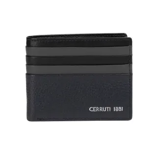 【Cerruti 1881】限量2折 頂級義大利小牛皮8卡短夾皮夾 CEPU06058M 全新專櫃展示品(黑色 贈禮盒提袋)