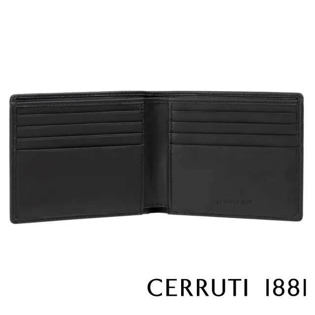 【Cerruti 1881】限量2折 義大利頂級小牛皮8卡短夾皮夾 CEPU06058M 全新專櫃展示品(黑色 贈禮盒提袋)