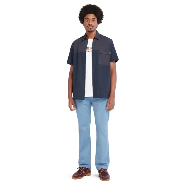 【Timberland】男款深藍色口袋襯衫(A661W433)