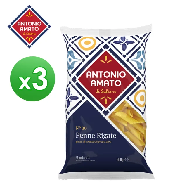 【ANTONIO AMATO 阿瑪特】義大利 尖筆麵 斜管麵 500g x3