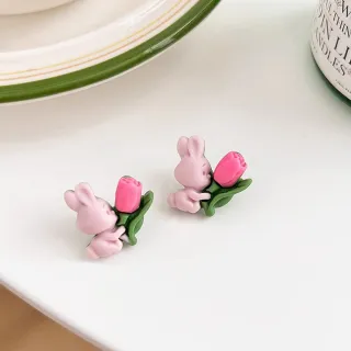 【Ada】日韓流行飾品 氣質可愛甜美鬱金香粉紅兔耳夾(無耳洞 耳夾耳環 夾式耳環)