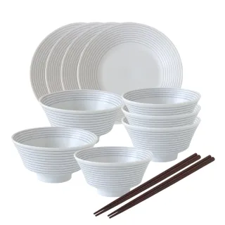 【Just Home】日本製線沐陶瓷碗盤12件餐具組-飯碗+盤+筷(日本製 中式飯碗 盤)