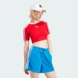 【adidas 愛迪達】3 S Baby Tee 女 短袖 短版 上衣 經典 休閒 三葉草 修身 流行 紅(IP0665)