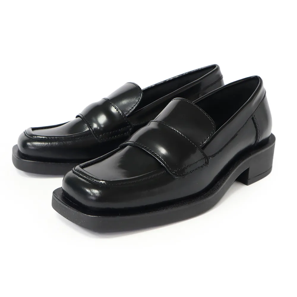 【TINO BELLINI 貝里尼】義大利進口全真皮方頭低跟樂福鞋FYLV033(黑色)