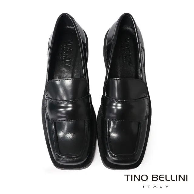 【TINO BELLINI 貝里尼】義大利進口全真皮方頭低跟樂福鞋FYLV033(黑色)