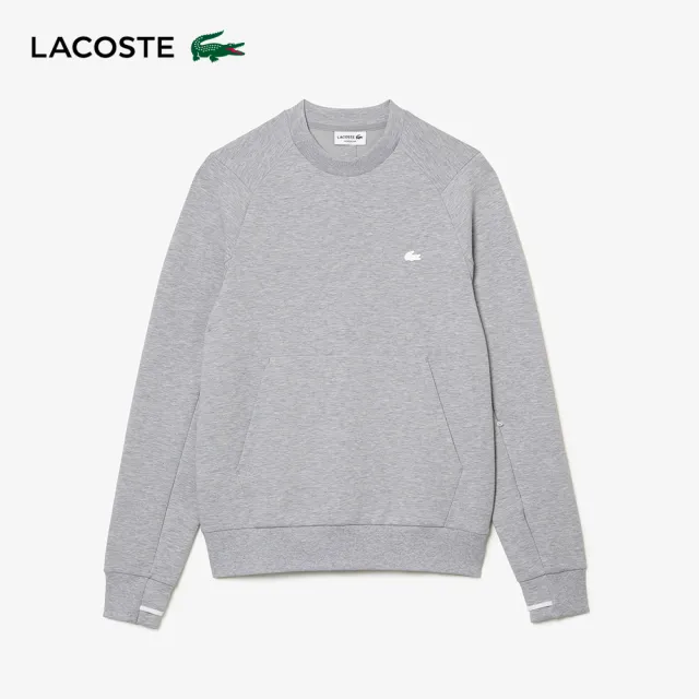 【LACOSTE】男裝-圓領袋鼠口袋棉質慢跑大學T(花紗灰)