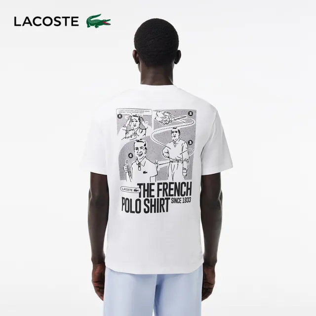 【LACOSTE】男裝-重磅棉質漫畫印花短袖T恤(白色)