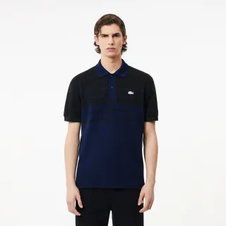 【LACOSTE】男裝-法國製造原創L.12.12條紋短袖Polo衫(海軍藍)