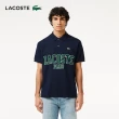 【LACOSTE】男裝-Original L.12.12植絨文字網眼部短袖Polo衫(海軍藍)