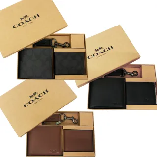 【COACH】C LOGO男款8卡活動證件夾短夾附鑰匙圈禮盒(多色選一)