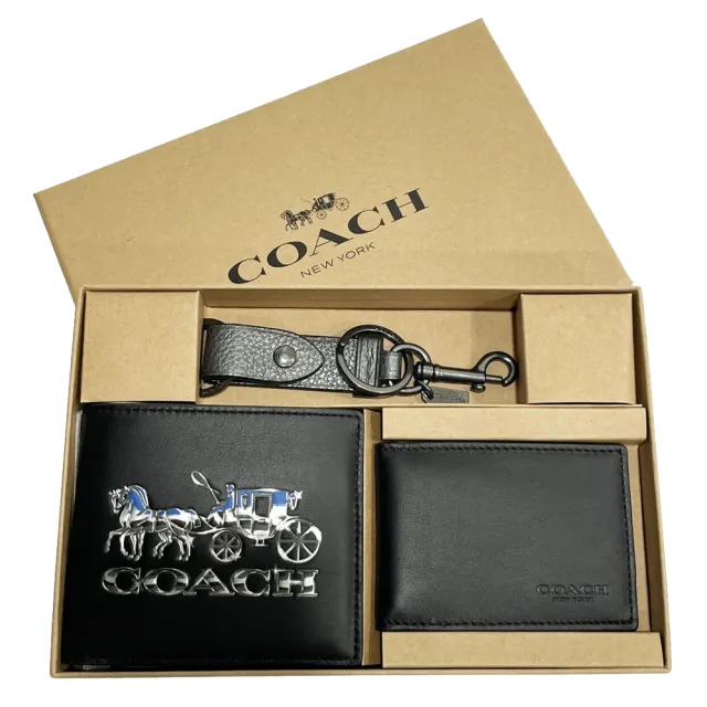 【COACH】C LOGO男款8卡活動證件夾短夾附鑰匙圈禮盒(多色選一)