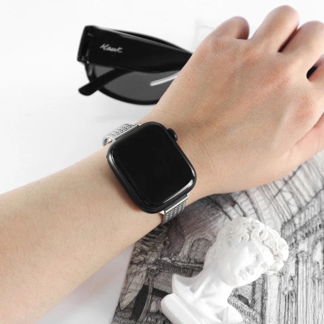 Watchband Apple Watch 全系列通用錶帶 蘋果手錶替用錶帶 磁吸彎折扣 編織鋅合金錶帶(銀色)