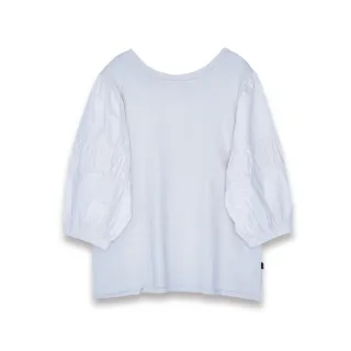 【5th STREET】女裝異材質抽摺短袖T恤-灰卡其(山形系列)
