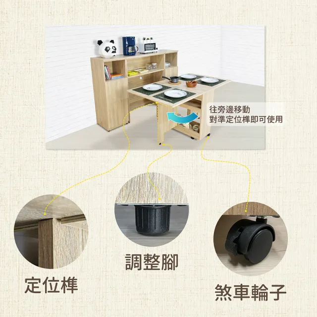 【IHouse】團原 免組裝 台灣製可移動收納餐廳組合(收納餐桌/一桌四椅三立櫃)