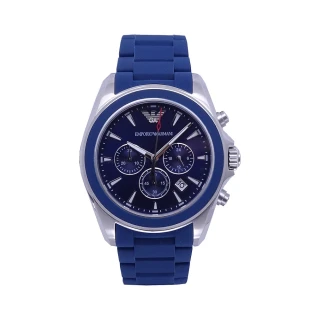 【EMPORIO ARMANI】ARMANI 爵士舞步計時優質個性腕錶-藍-AR6068