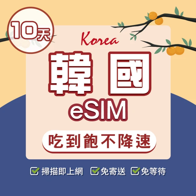 環亞電訊 eSIM韓國10天吃到飽不降速附贈門號(eSIM 24H自動發貨 韓國門號 虛擬卡 韓國網卡 環亞電訊)