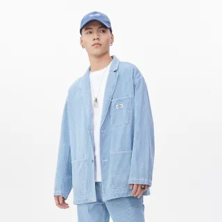 【Dickies】男款晴空藍條紋純棉Hickory寬版工裝外套｜DK011506F52