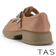 【TAS】寬帶魚骨編織真皮厚底鞋(棕色)