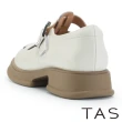 【TAS】寬帶魚骨編織真皮厚底鞋(米色)