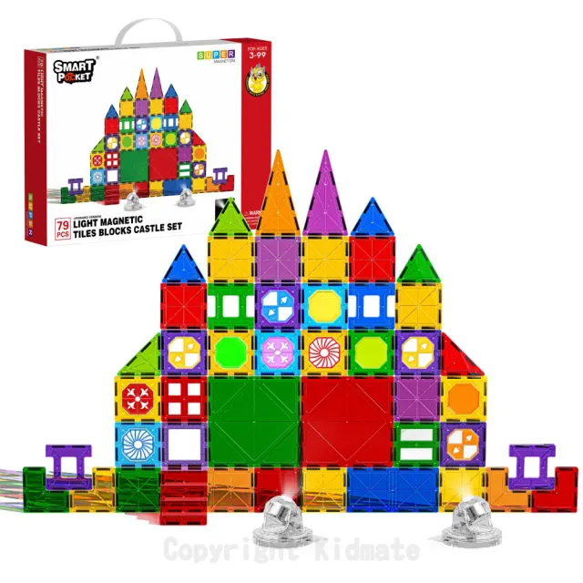 【KIDMATE】燈光磁力片城堡組79pcs(升級版)