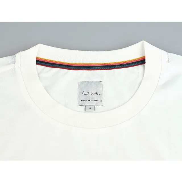 【Paul Smith】PAUL SMITH簽名陰影刺繡LOGO有機棉圓領短袖T恤(男款/白)