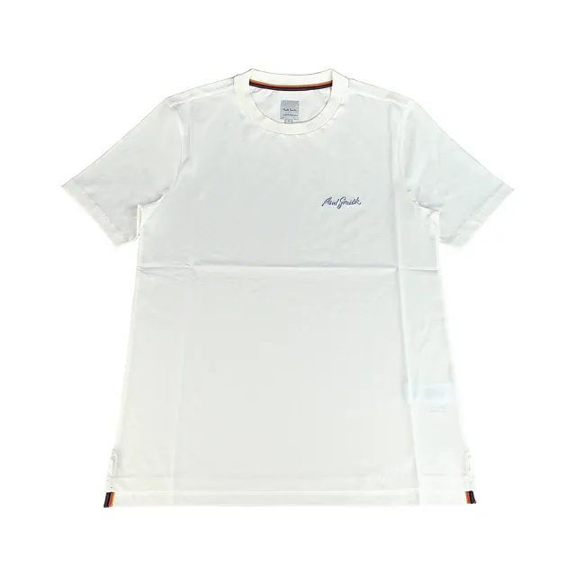 【Paul Smith】PAUL SMITH簽名陰影刺繡LOGO有機棉圓領短袖T恤(男款/白)